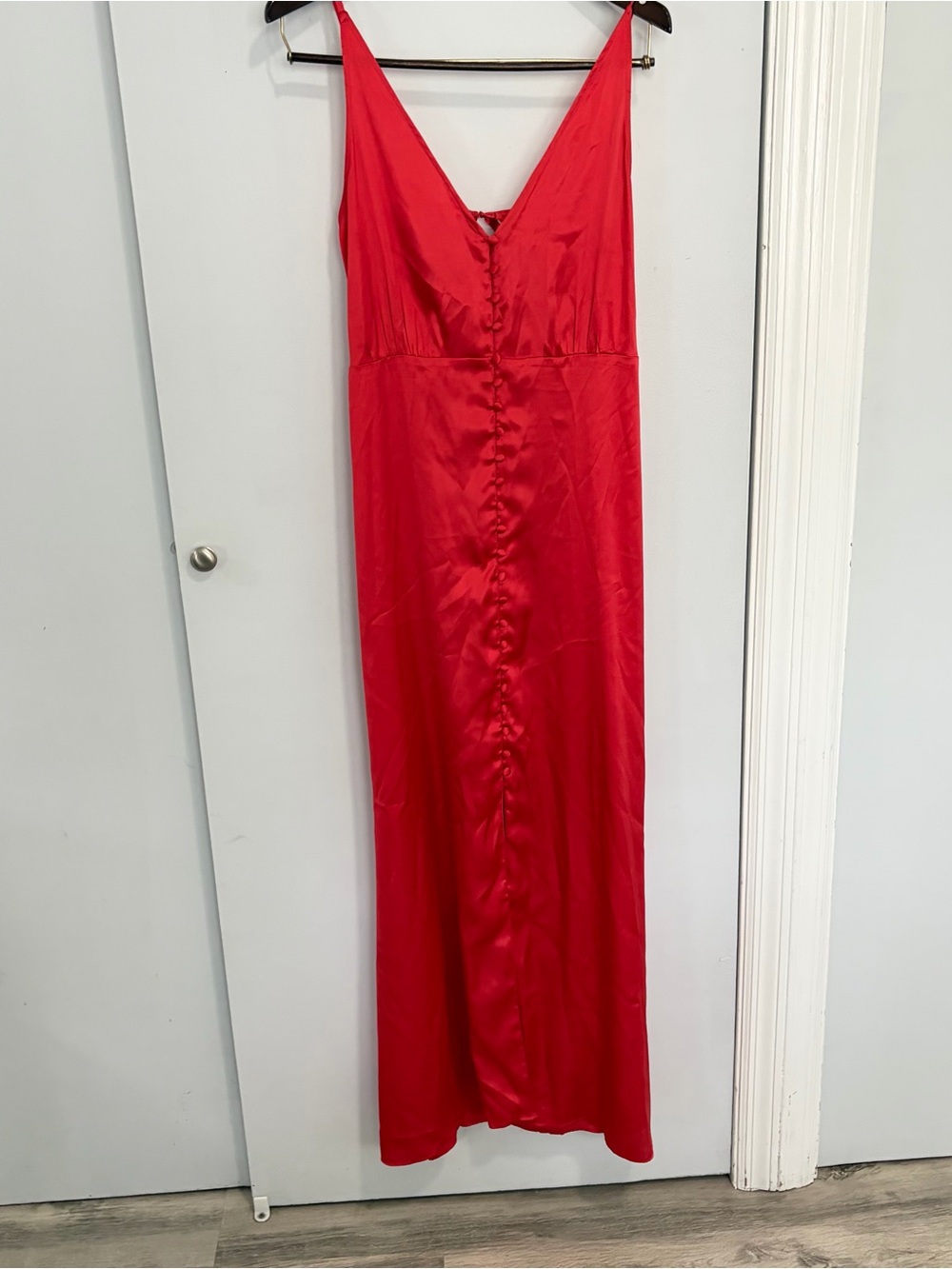 anthropologie Red satin slip dress Womens Button Front Maxi Large Open Back Boho